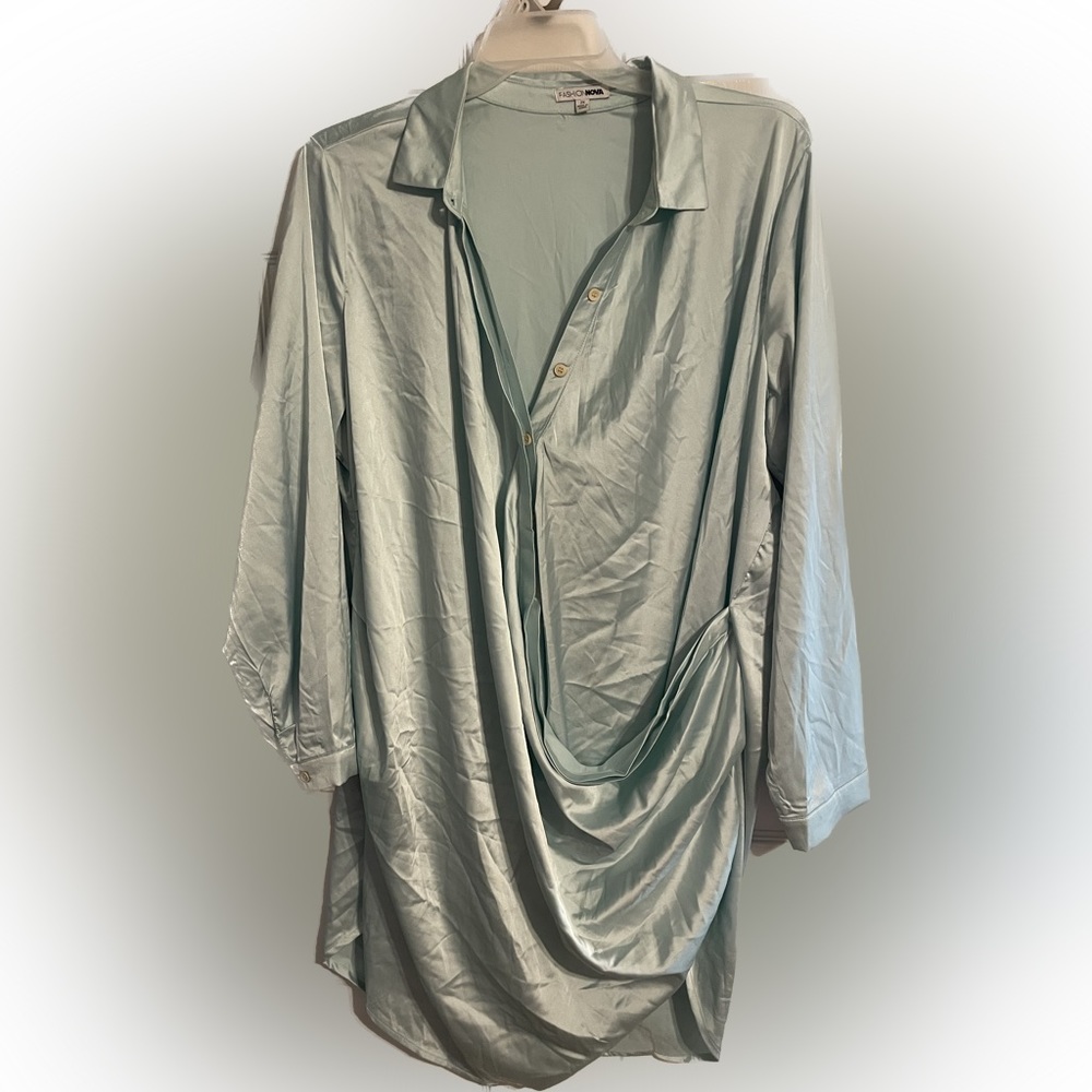 Fashion Nova Mint Satin T-Shirt Dress